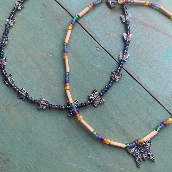 Artesian Made Crystal & Butterflies Necklace & Hippie Beaded Butterfly Necklace - Picture 9 of 9